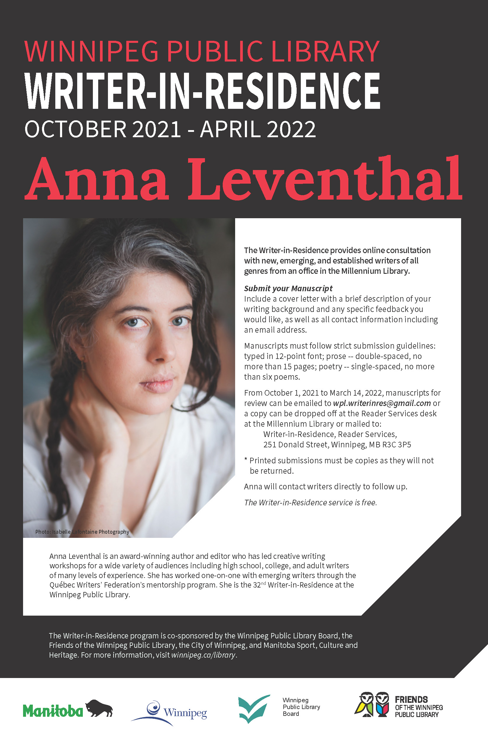 Writer-In-Residence Poster 2021-2022 - Anna Leventhal 